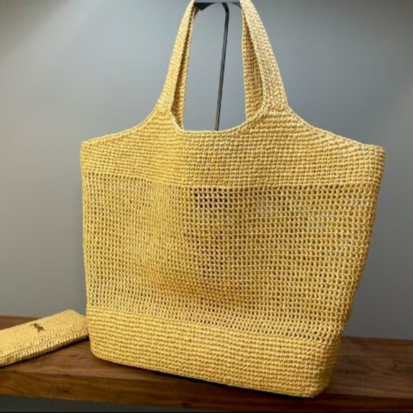 YSL RAFFIA TOTE handbag. ICARE IN RAFFIA NATUREL AND BROWN GOLD - Picture 3 of 8